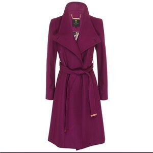 Ted Baker Lorili Long Wrap Coat Wool & Cashmere Blend Size 1 NWOT